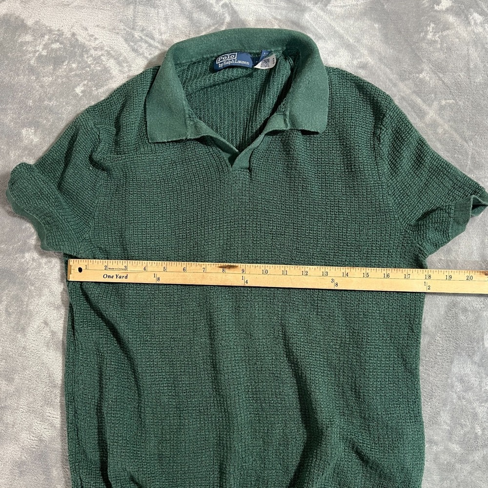 Polo Ralph Lauren Mesh Knit Linen Johnny Collar Sweater Mens Medium Green Shirt - Picture 8 of 12